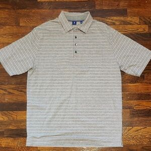 FootJoy Supima Cotton Gray Pink Striped Short Sleeve Button Collar Polo Shirt
